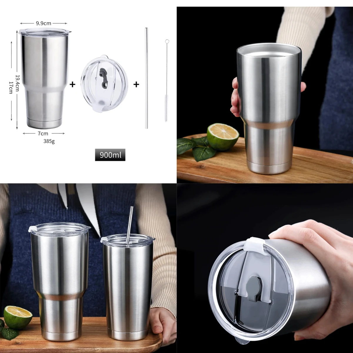 Double Layers Car Thermos Cup with Lid and Drinking Straw 1