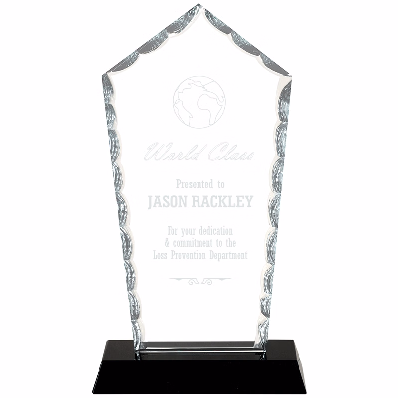 7 3/4" Diamond Facet Glass Award on Black Base