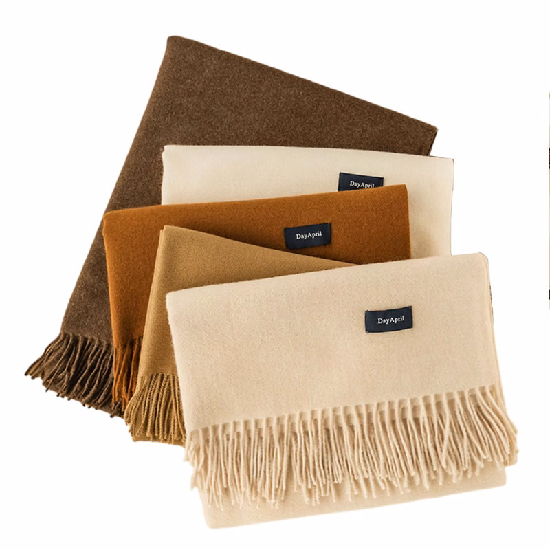 Solid Color Cashmere Scarf With Fringe