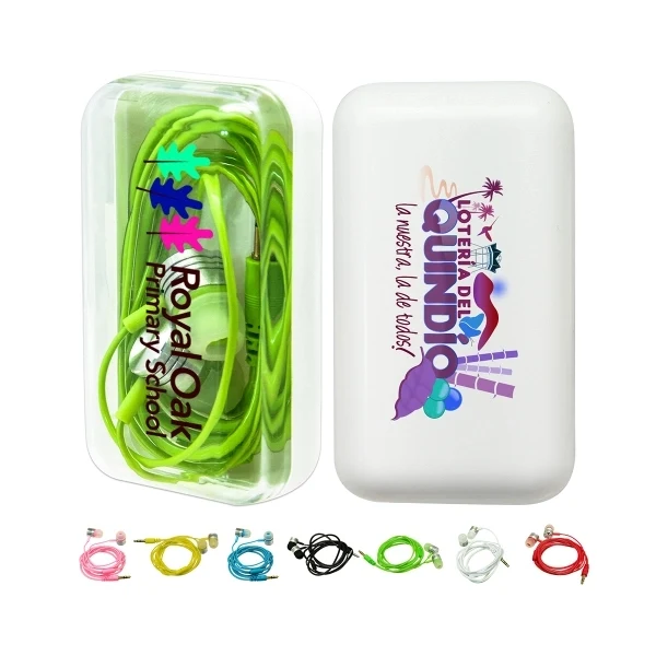 Custom Silicone Ergonomic Earbuds with Travel Case — Full-Color Tech Promo Item 1