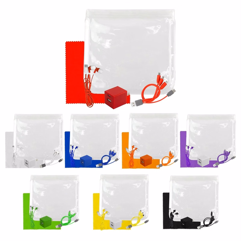 Clear Wall, Cable, Ear Bud & Cloth Set