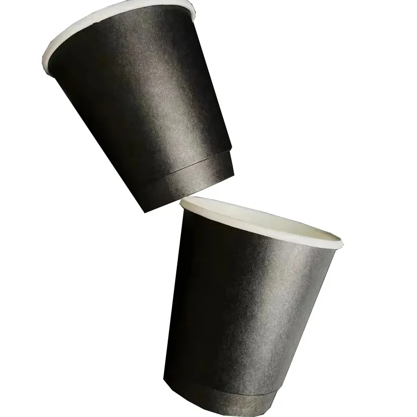 12oz Pure Black Double-Layer Hollow Disposable Paper Cups 1