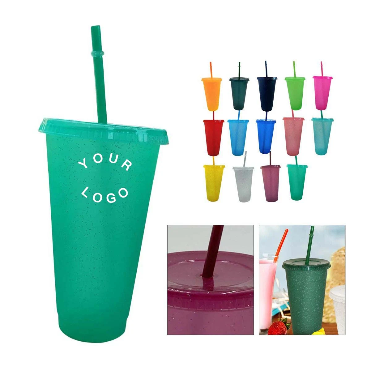 Plastic Sparkle Cup with Straw for Summer Drinks 1