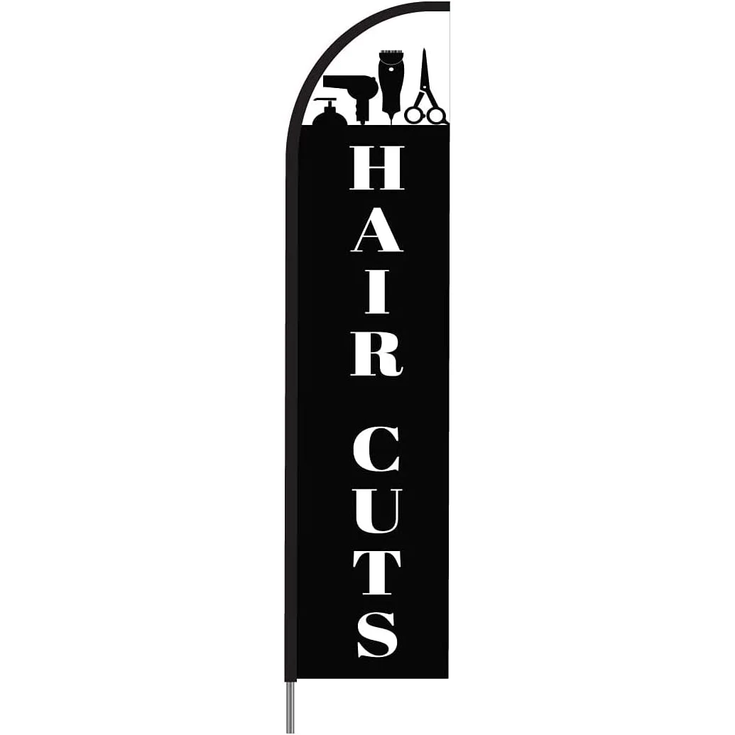 Hair Cuts Sign Banner Feather Flag Pole Kit Outdoor Business Advertising Display, 15ft - Black 1