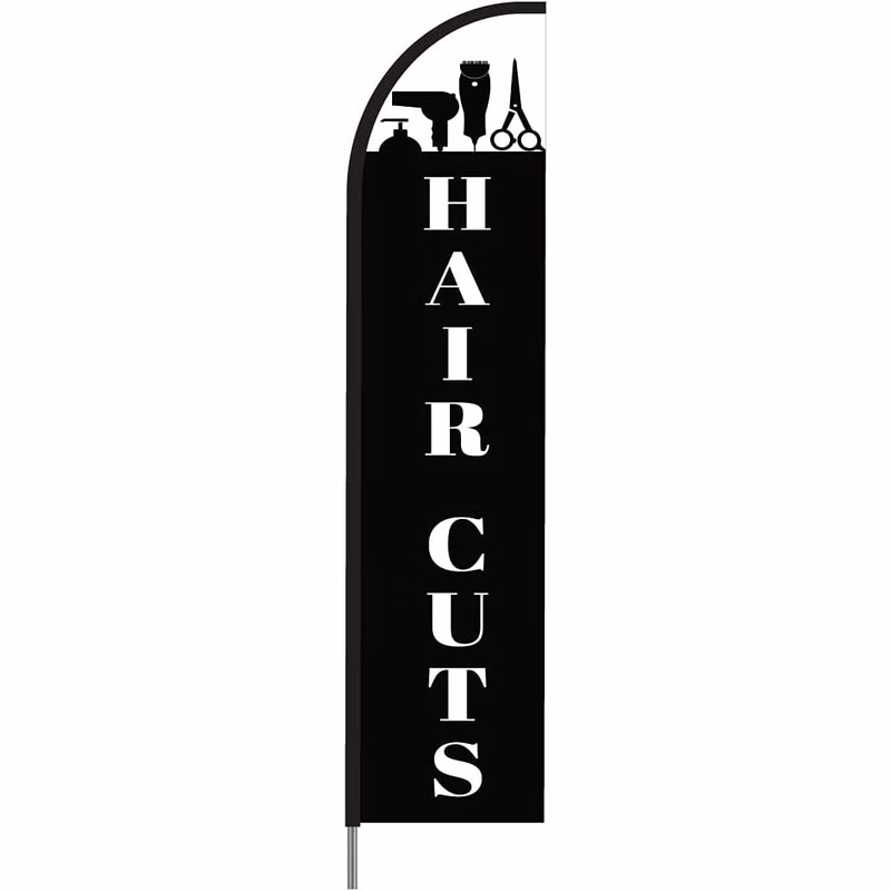 Hair Cuts Sign Banner Feather Flag Pole Kit Outdoor Business Advertising Display, 15ft - Black