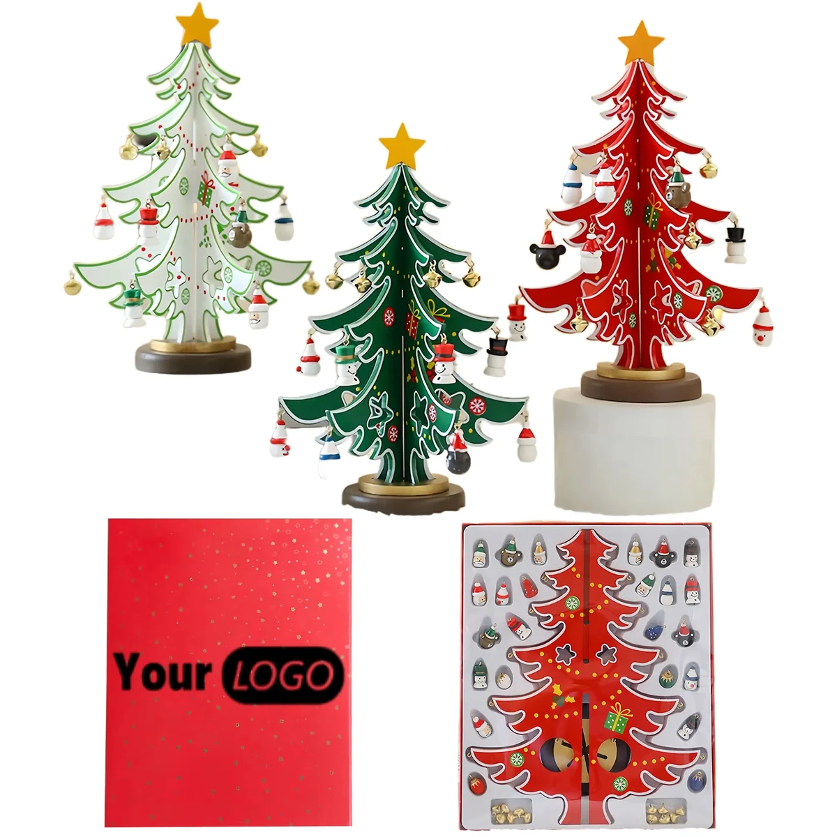 Mini Wooden Christmas Tree Desktop Ornament Hanging Decor 1