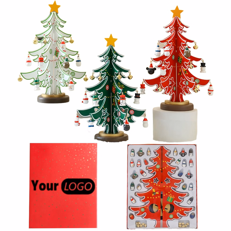 Mini Wooden Christmas Tree Desktop Ornament Hanging Decor