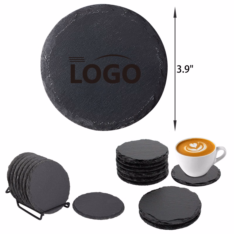 MOQ 50 PCS Durable Stylish Round Slate Coaster
