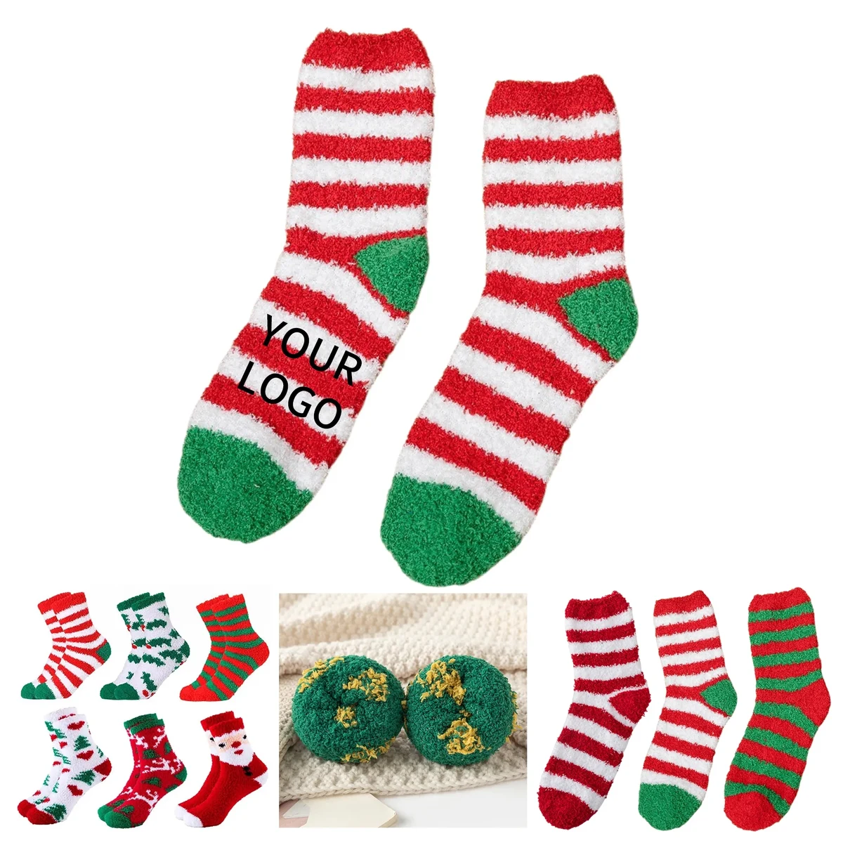 Horizontal Striped Floor Socks with Grip 1