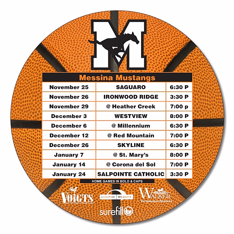 Basketball Schedules Magnet - 5.25 Inch Diameter Circle - 20 mil.