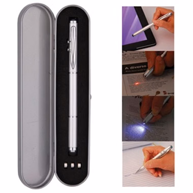4 In 1 Metal Pen/Stylus/Laser&Led Flash Light Storaged in Metal Box