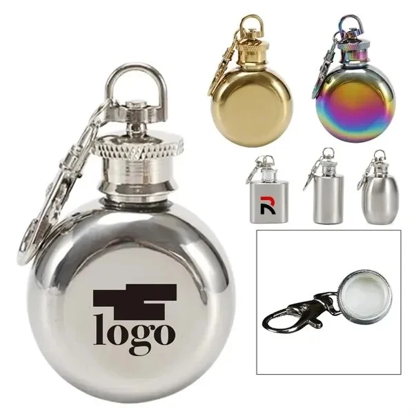Mini Stainless Steel Hip Flask with Keychain 1 OZ 1