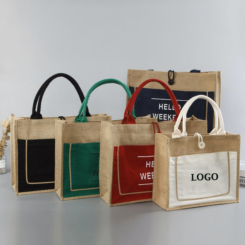 Women Men Reusable Jute Tote Grocery Handbag
