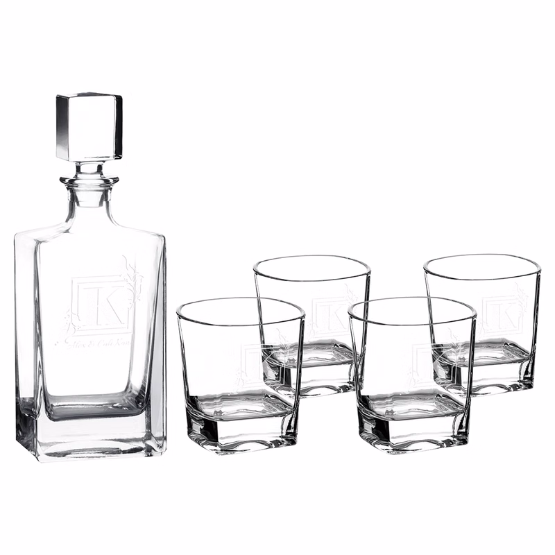 810ml Rectangle Glass Decanter Set with Four 8 oz. Glasses
