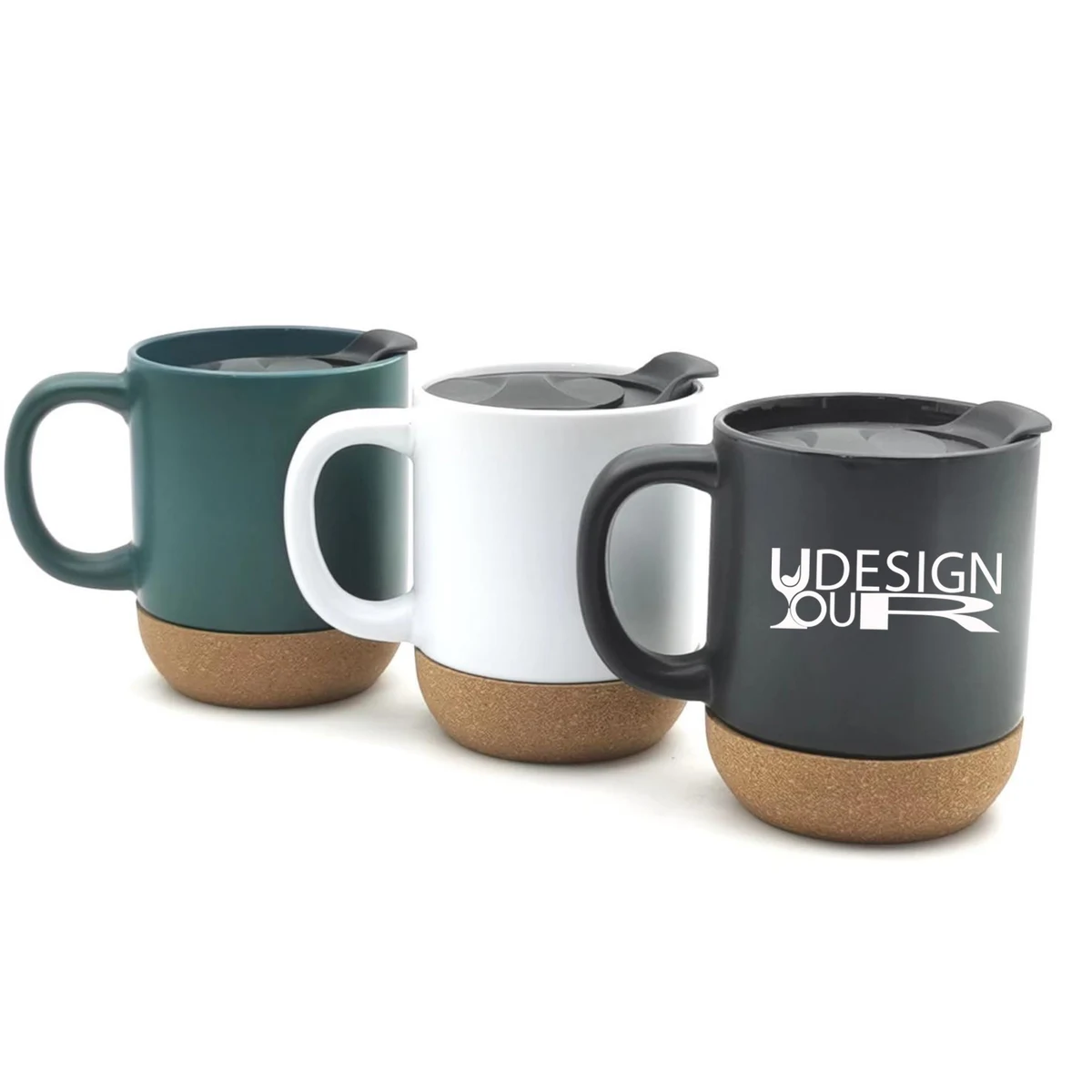 12 Oz Ceramic coffee mug with cork base and spill-proof lid 1