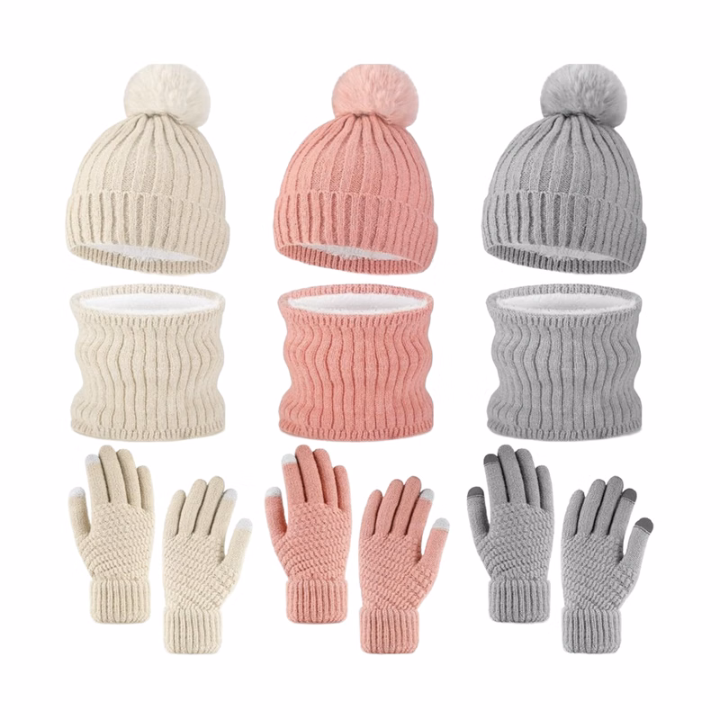 Cozy Three Piece Set Of Warm Gloves Hat And Scarf