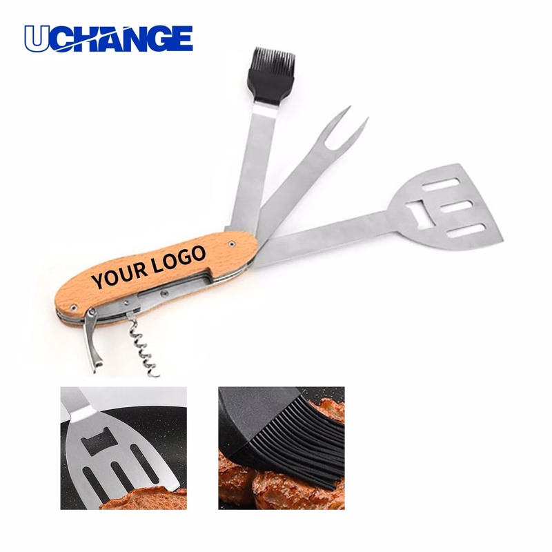 Five in One BBQ Tool with Wooden Handle