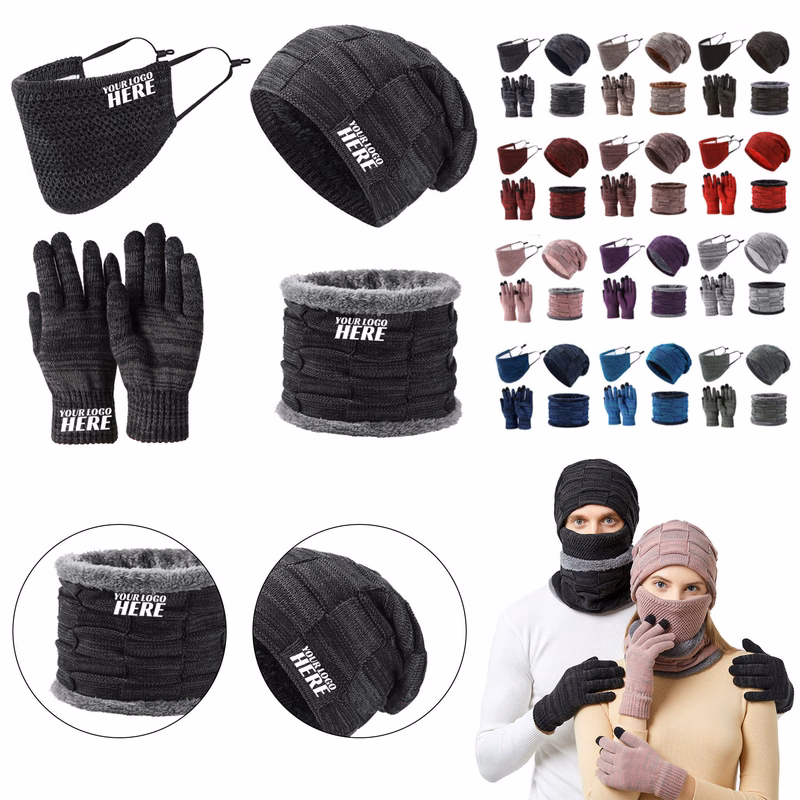 Unisex Winter Beanie Hat Touchscreen Gloves Warm Set 