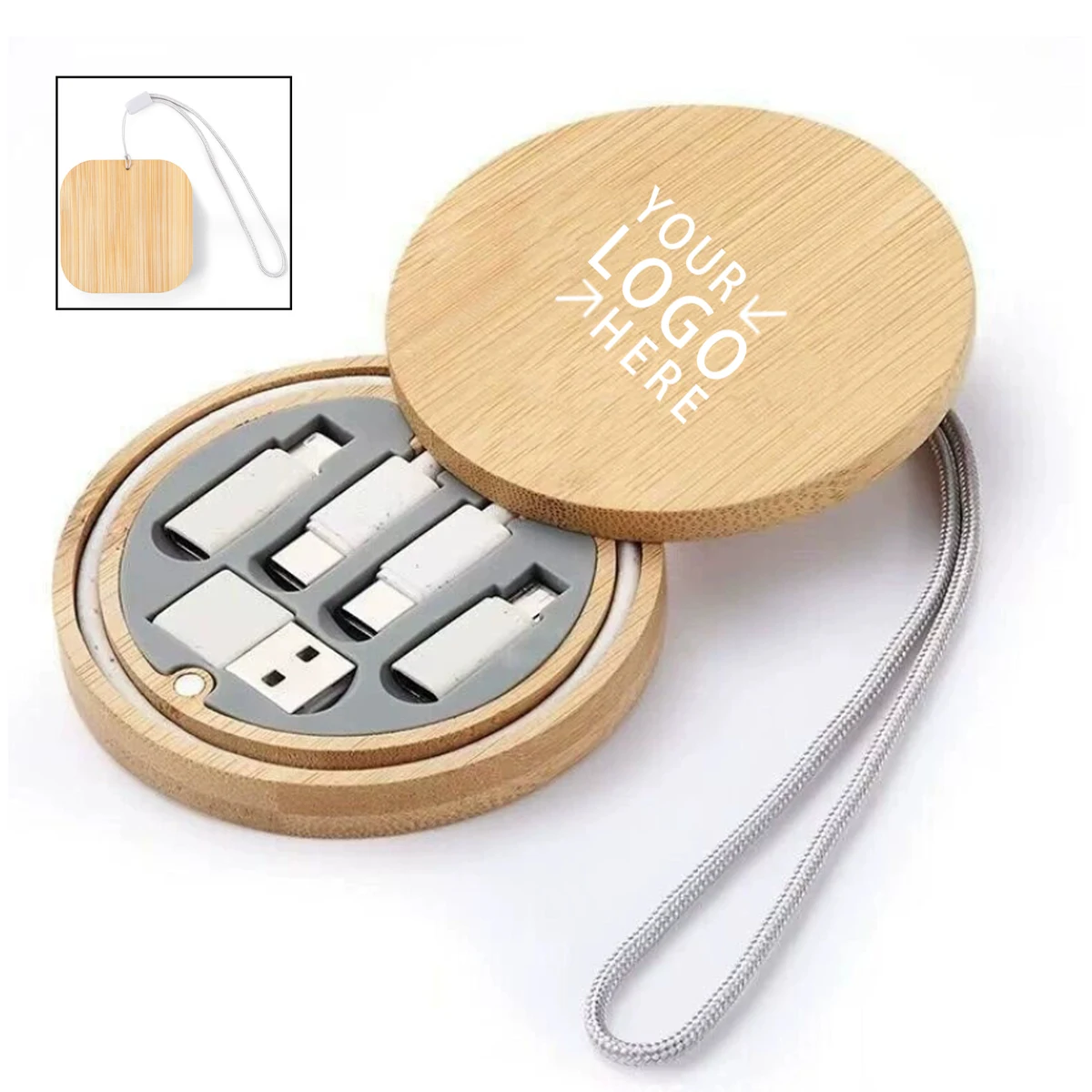 Bamboo Charging Cable Set Storage Box 1