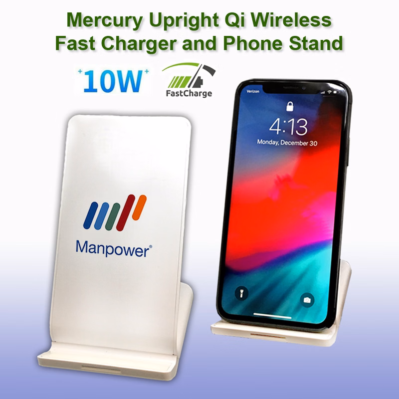 Mercury Upright Qi Wireless Fast Charger and Phone Stand - White No Extra Tariff
