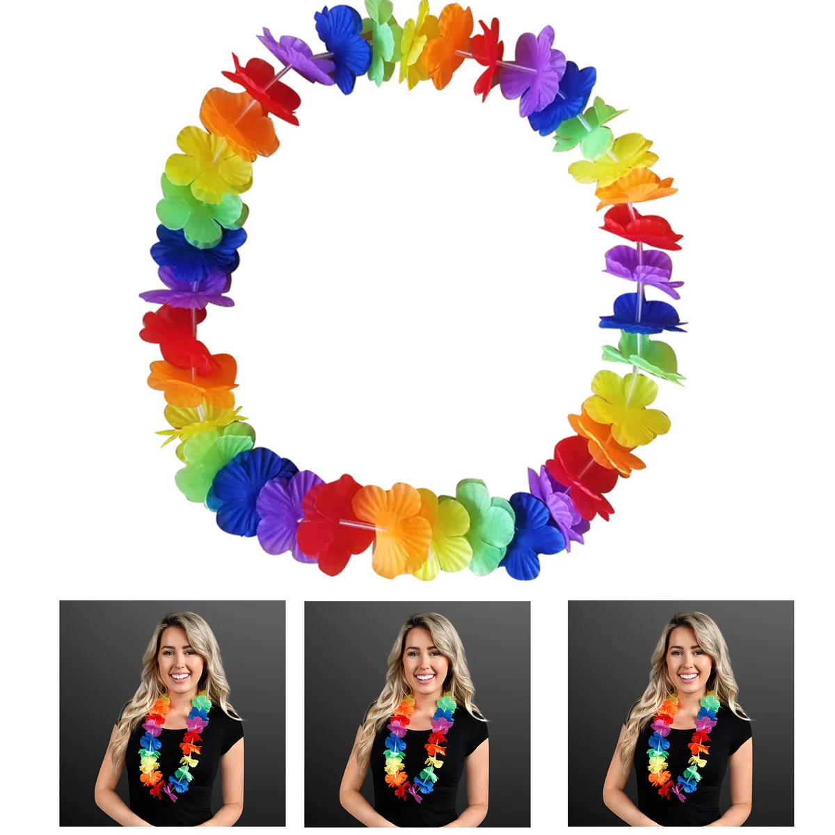 Non-Light-Up Rainbow Leis Flower Necklaces 1