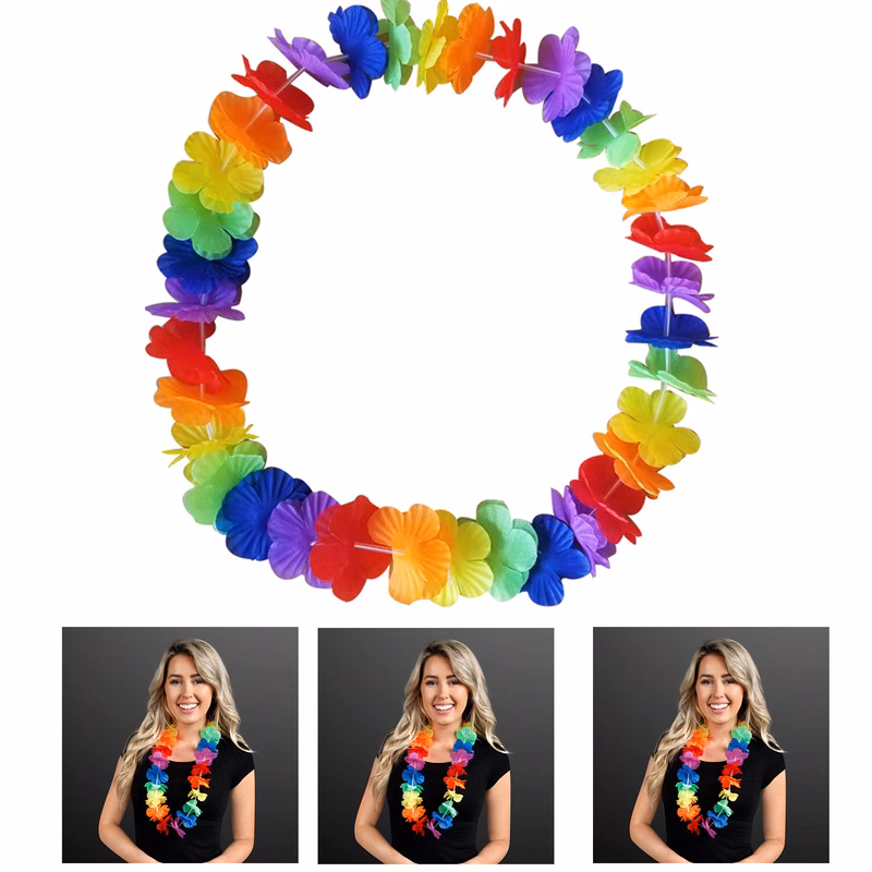 Non-Light-Up Rainbow Leis Flower Necklaces
