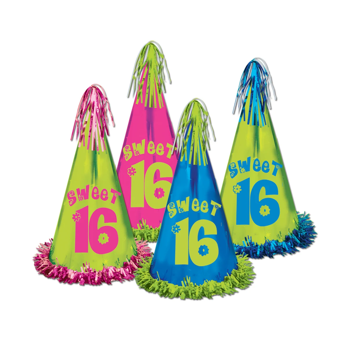 Fringed Foil Sweet 16 Birthday Party Hats 1