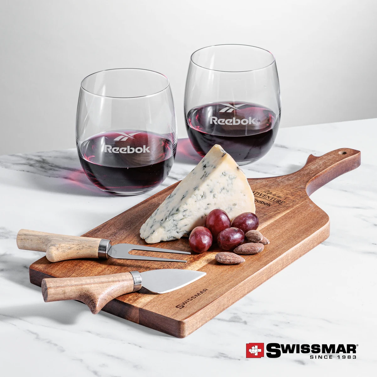 Swissmar® Paddle Board & 2 Zacata Stemless Wine 1