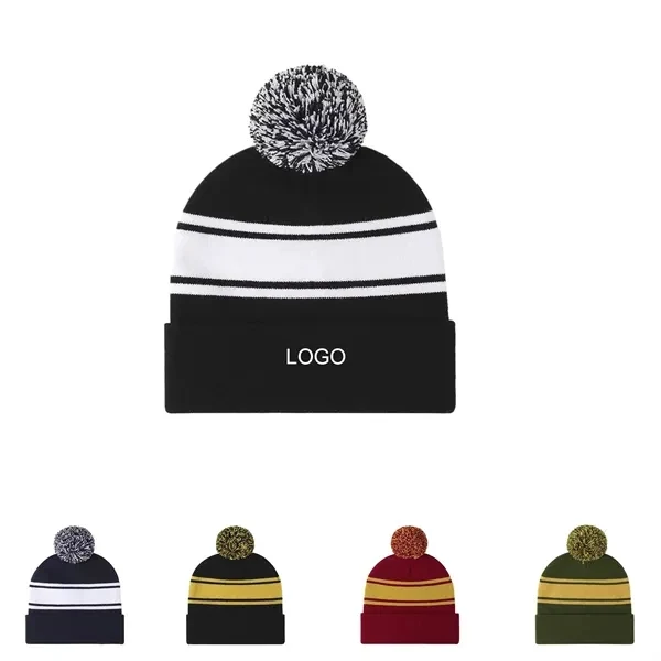 Soft Cuff Pom Knit Hat 1