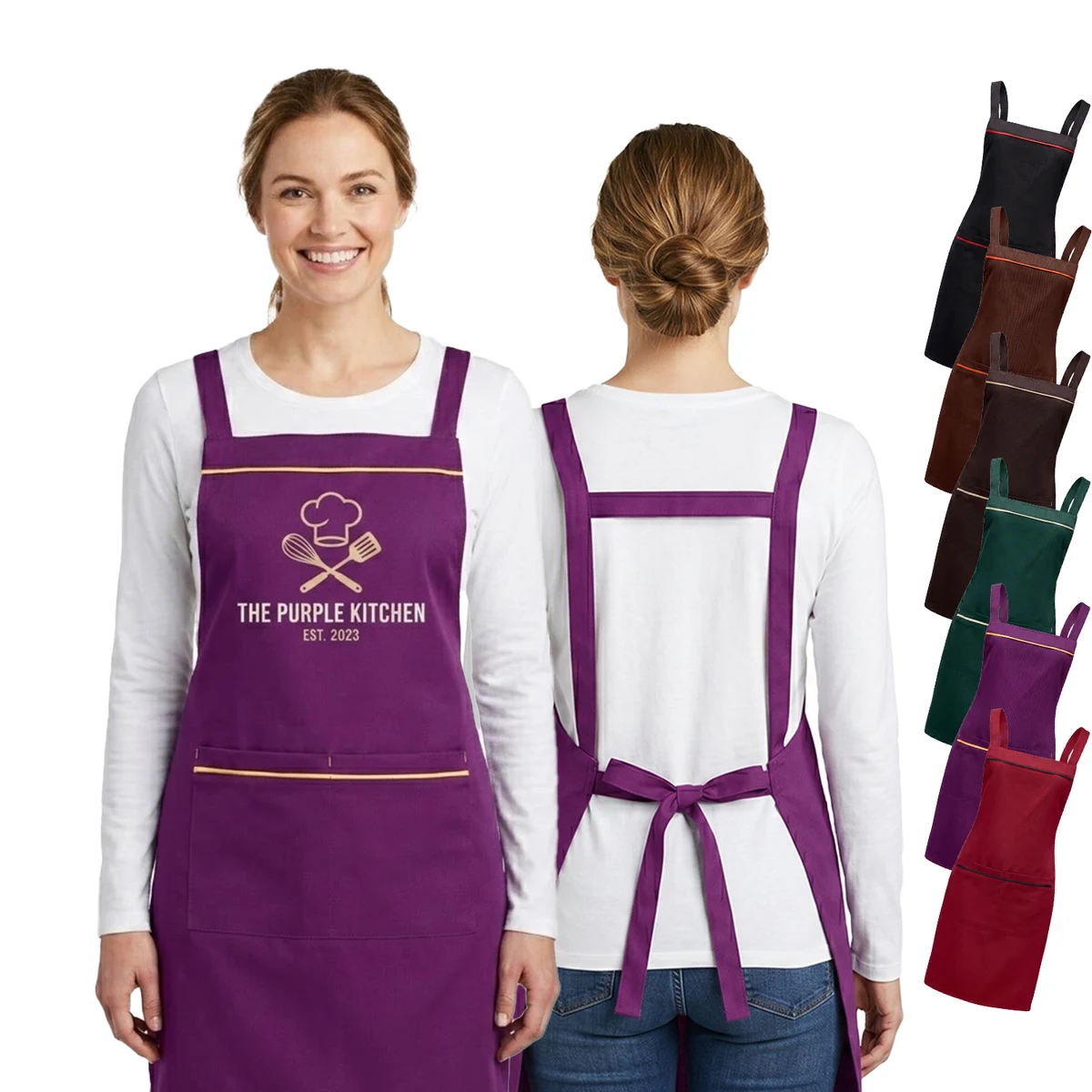 12 oz Woven knitted Kitchen Apron w/ Coloful Trim & 2 pocket 1