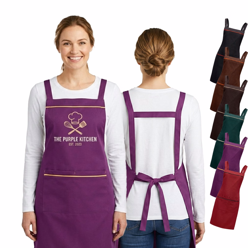 12 oz Woven knitted Kitchen Apron w/ Coloful Trim & 2 pocket