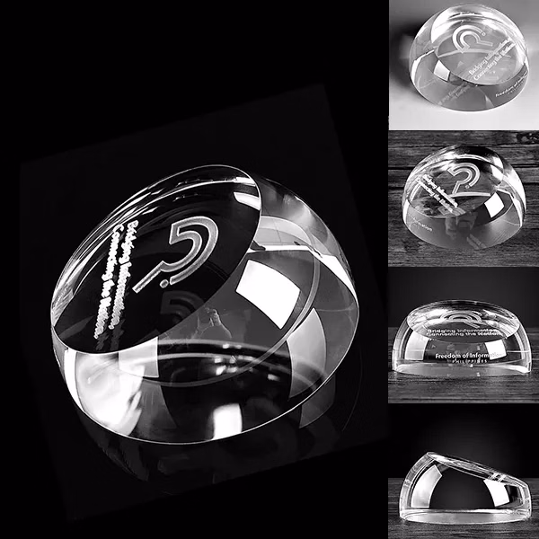 Slant Top Crystal Glass Dome Paperweight