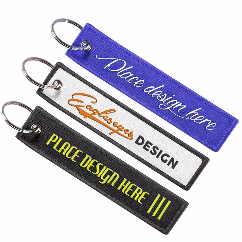 Custom Double Sides Embroidered Keychain Flight Key Tag