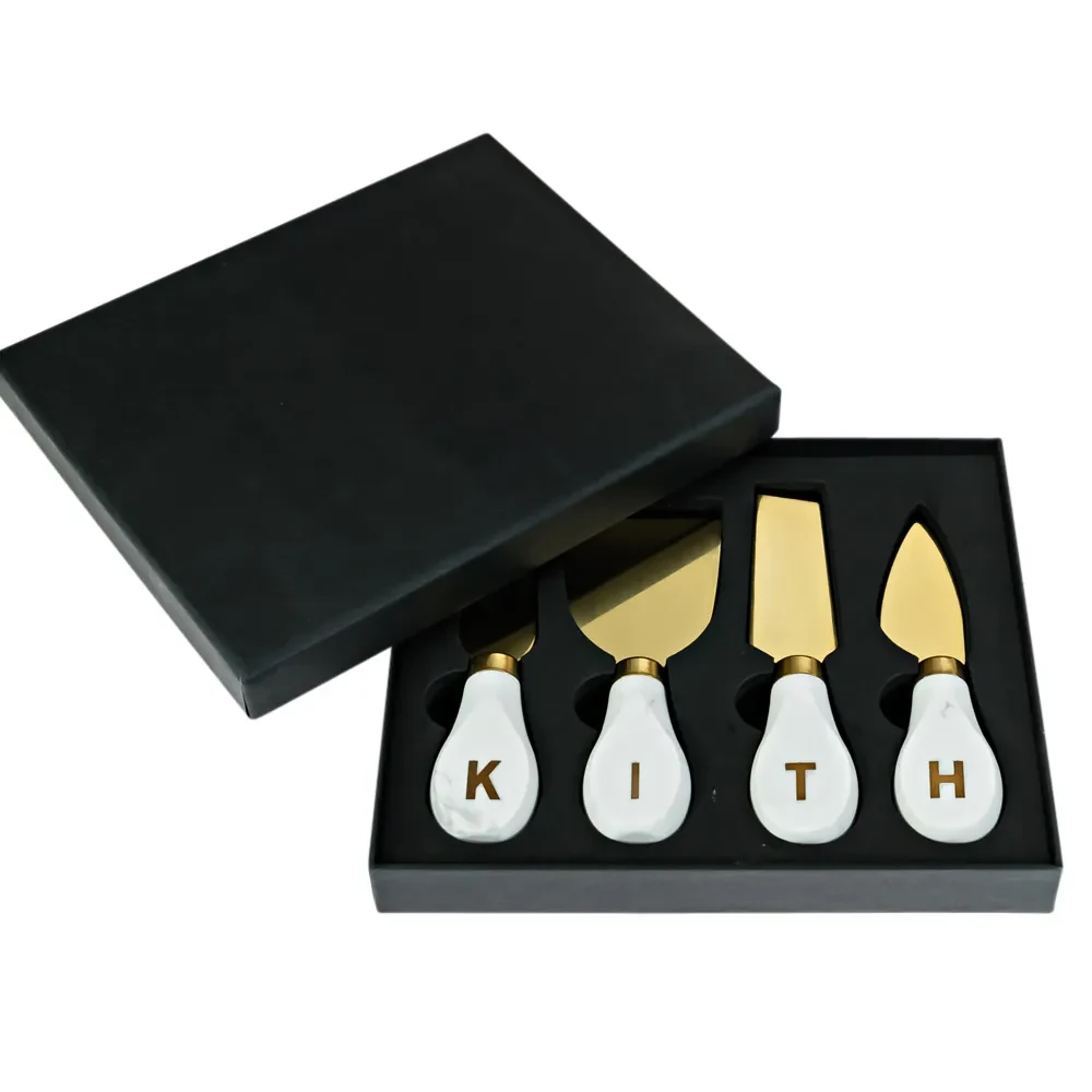 Marble Cheese Fork Set with Brass Inset Logo 1