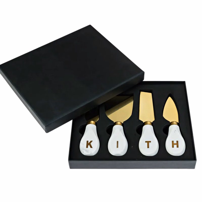 Marble Cheese Fork Set with Brass Inset Logo