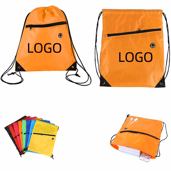 210D Drawstring Bag W/ Grommets & Zipper Pocket