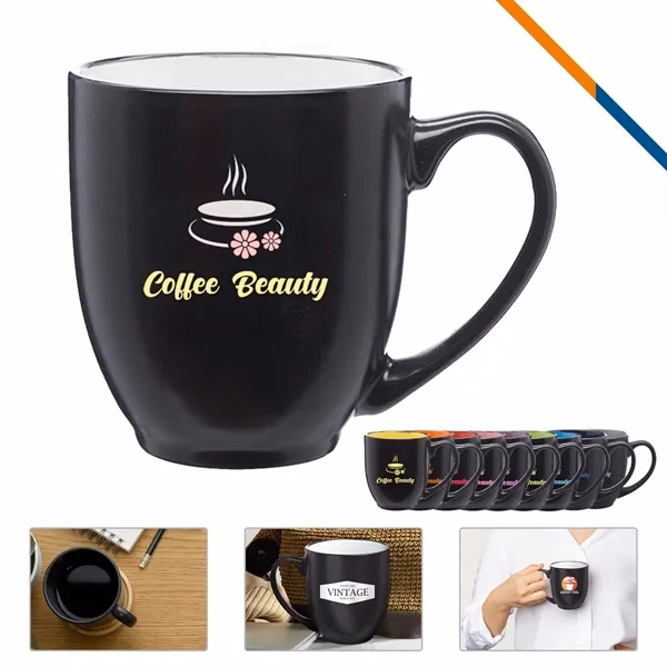Custom 16 oz Ceramic Mug with Matte Black Exterior & Bright Interior — Office Promo