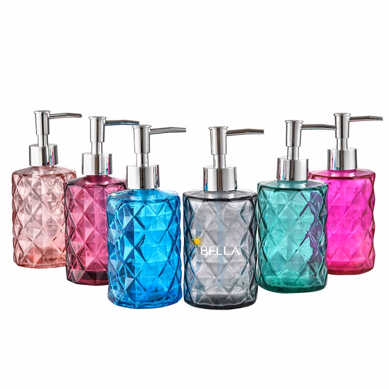 11 Oz Stylish Glass Soap Dispenser With Geometric Pattern