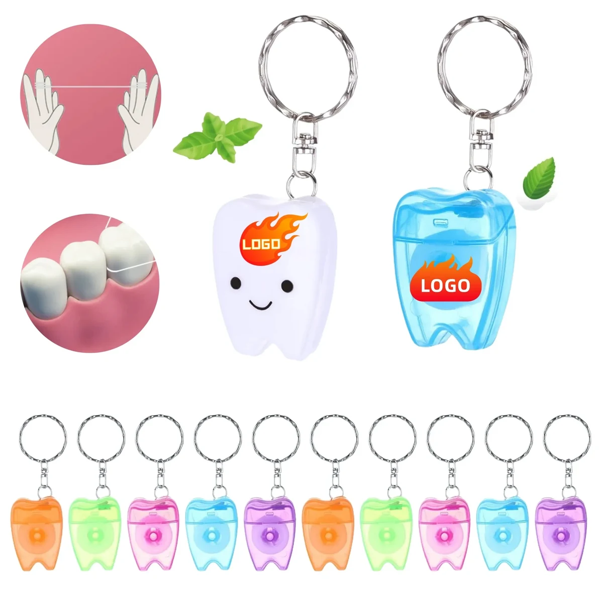 Small Tooth-Shaped Keychain Dental Floss Roll 1