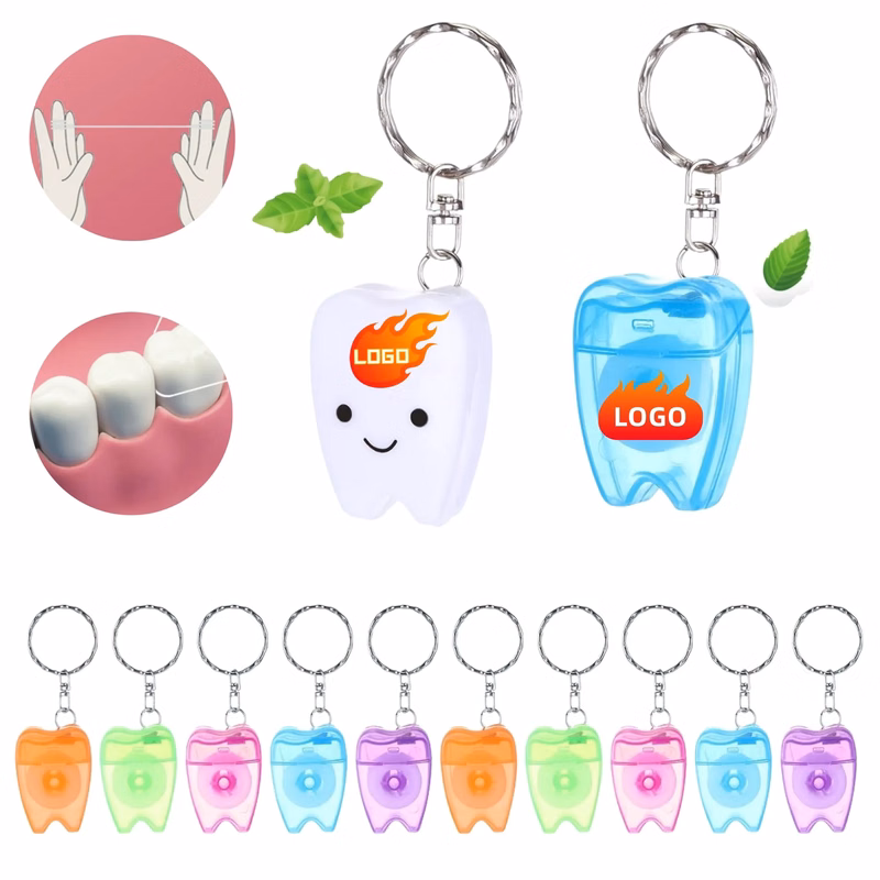 Small Tooth-Shaped Keychain Dental Floss Roll