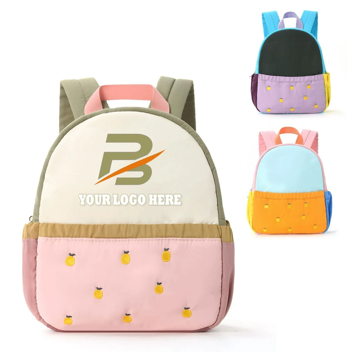 Cute Color Block Kids Backpack with Orange Embroidery 1