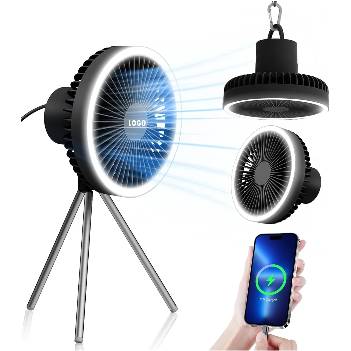 Camping Fan With LED Lantern 1