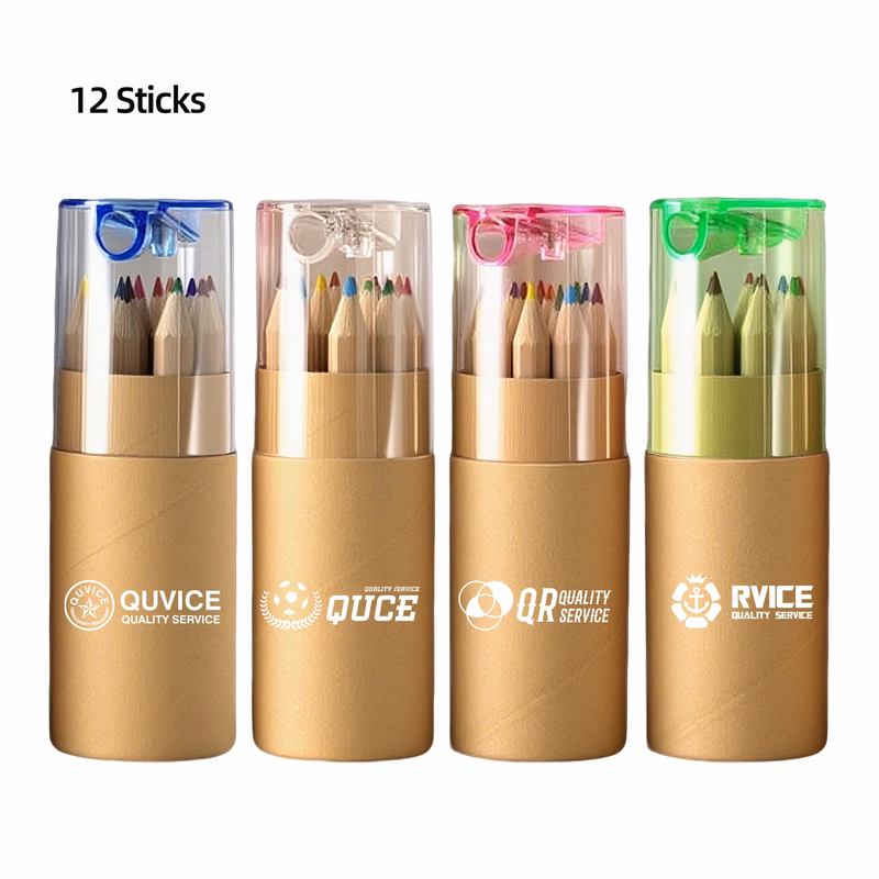 12 PCS Wooden Colored Pencil With Pencil Sharpener