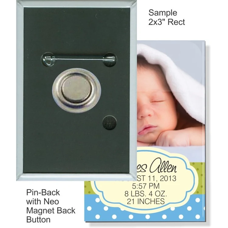 Pin-back Neo Magnet 2 X 3 Inch Rectangular Button 1