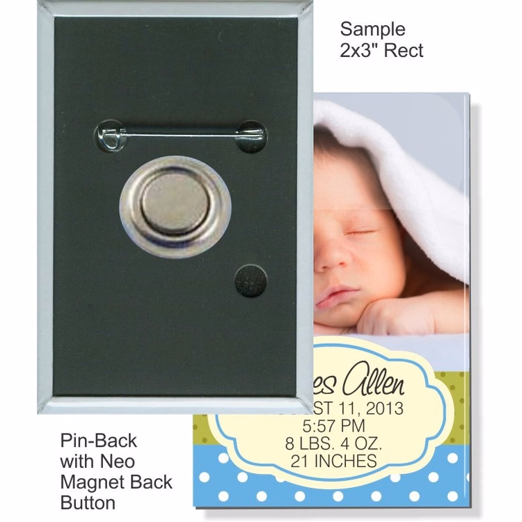 Pin-back Neo Magnet 2 X 3 Inch Rectangular Button