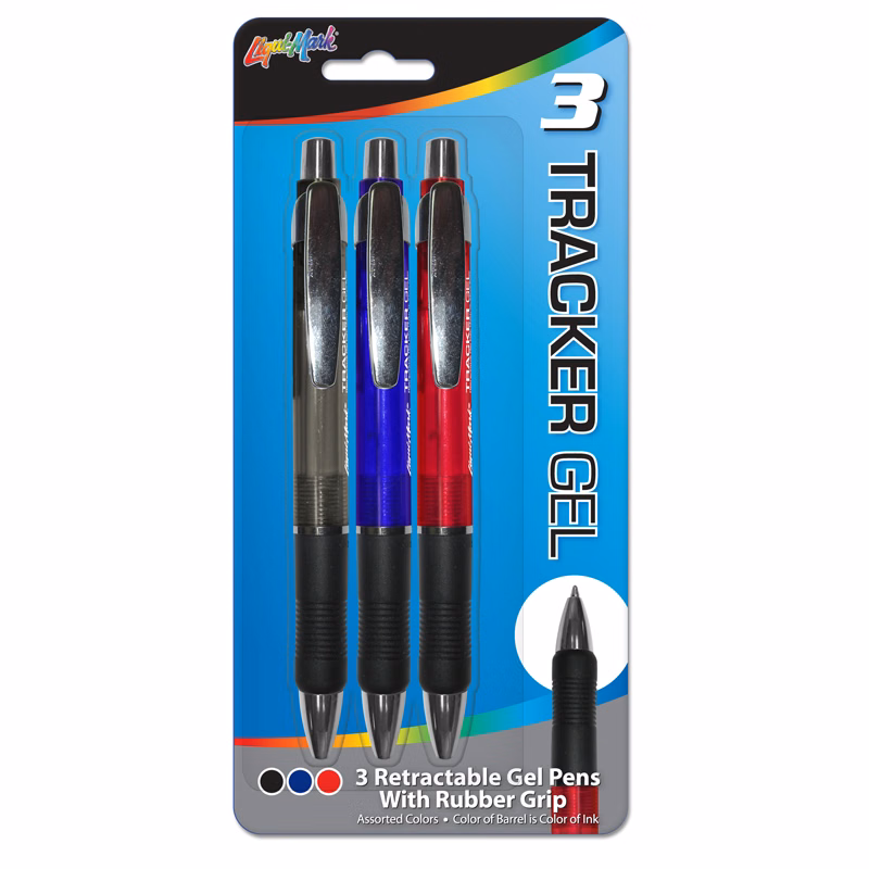 Set of 3 Tracker Gel Pens with Rubber Grip
