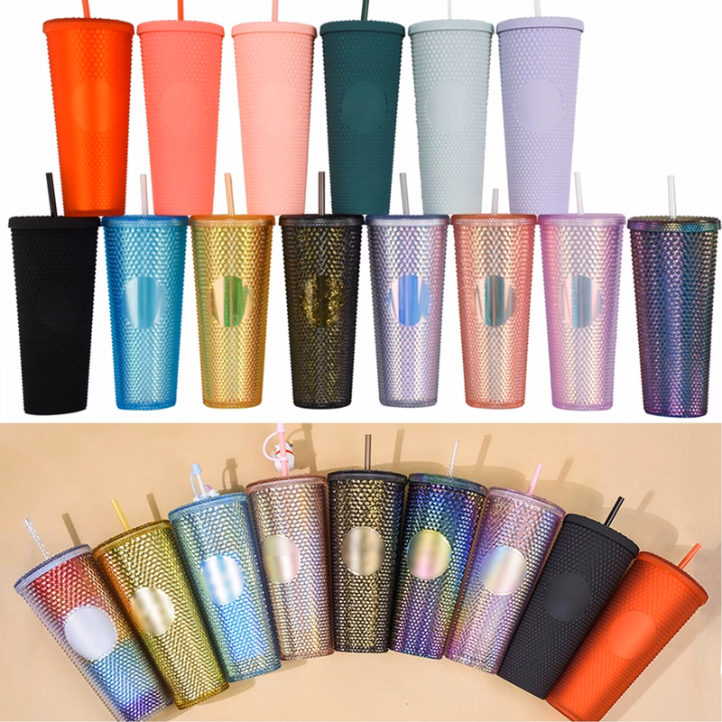 24oz Diamond Plastic Tumbler With Lid and Straw