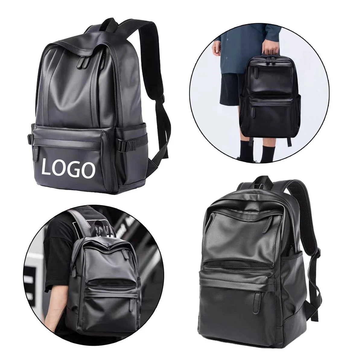 Large Capacity Leather School Backpack 1