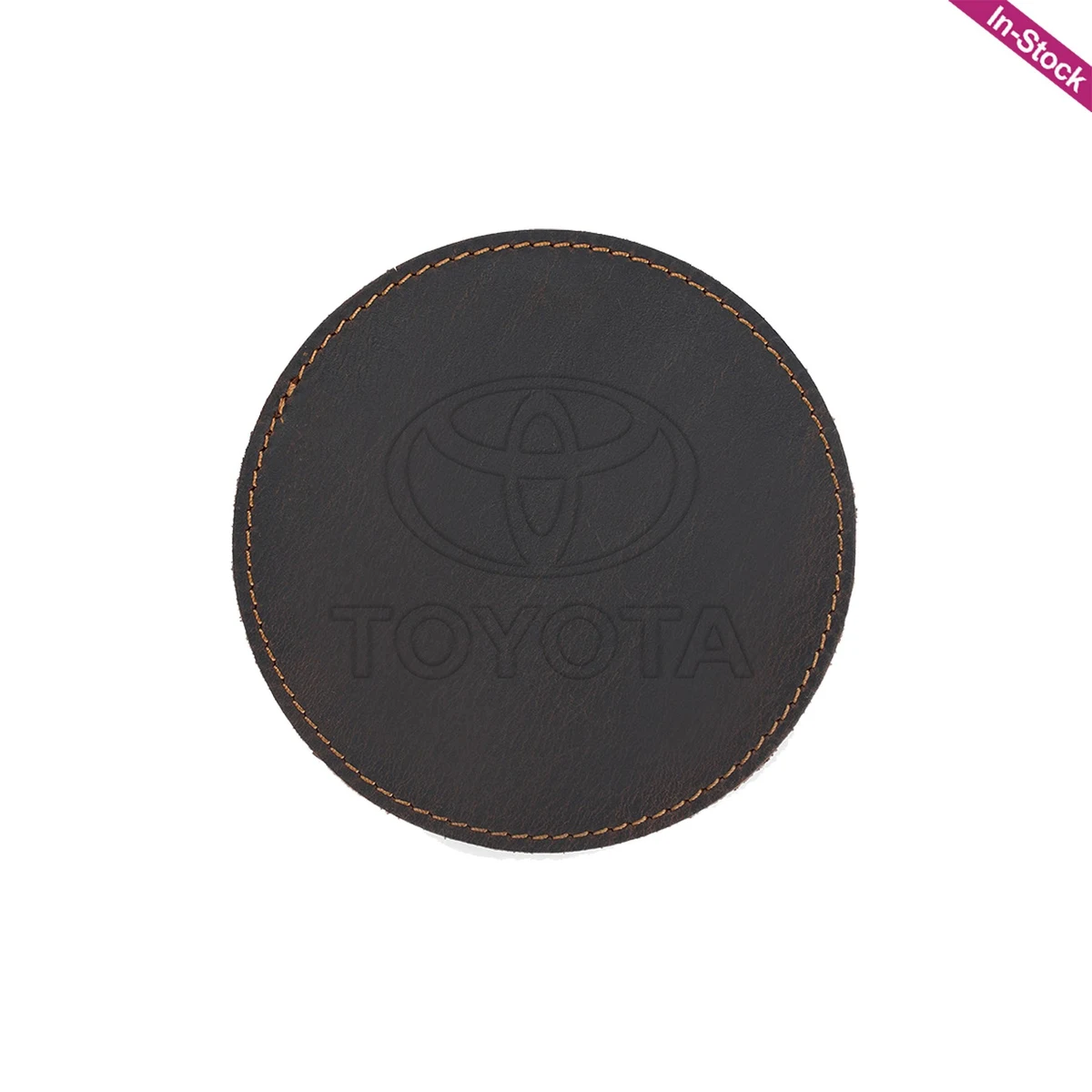 Debossed Top Grain Genuine Leather Round Coaster 1