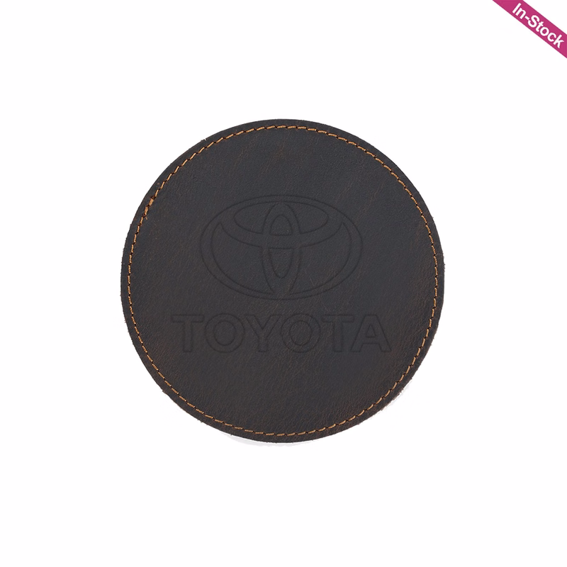 Debossed Top Grain Genuine Leather Round Coaster
